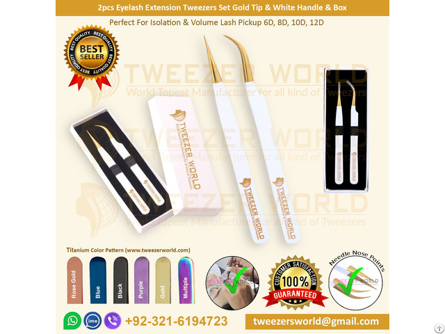 2pcs Eyelash Extension Set Gold Tip And White Handle Box