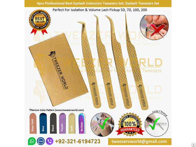 4pcs Pro Best Eyelash Extension Tweezers Set