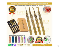 4pcs Titanium Gold Diamond Grip Best Eyelash Extension Tweezers Set