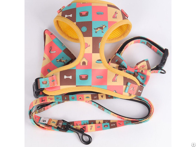 Okeypets Polyester Leash Bandana Bow Breathable Mesh Harness Vest Dog Collar Lead Sets