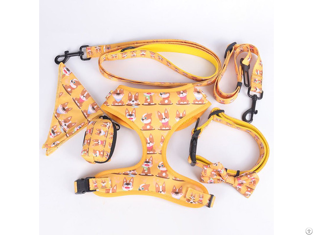 Okeypets Design Logo Pattern Adjustable Leash Dog Harness Collars Set