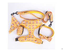 Okeypets Design Logo Pattern Adjustable Leash Dog Harness Collars Set