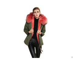 Watermelon Red Faux Fur Parka Short Style For Women