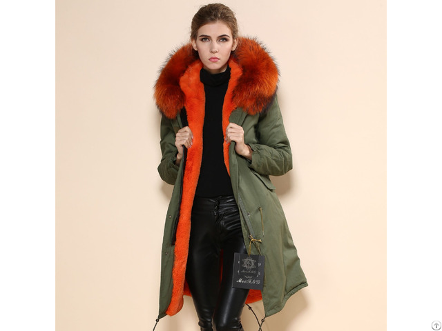 Military Long Parka Women Wear Orange Faux Fur Lined Coat For Ladies