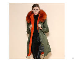 Military Long Parka Women Wear Orange Faux Fur Lined Coat For Ladies