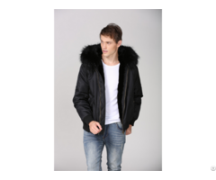 Black Bomber Jacket Men Styke Faux Fur Lined Warm Coat