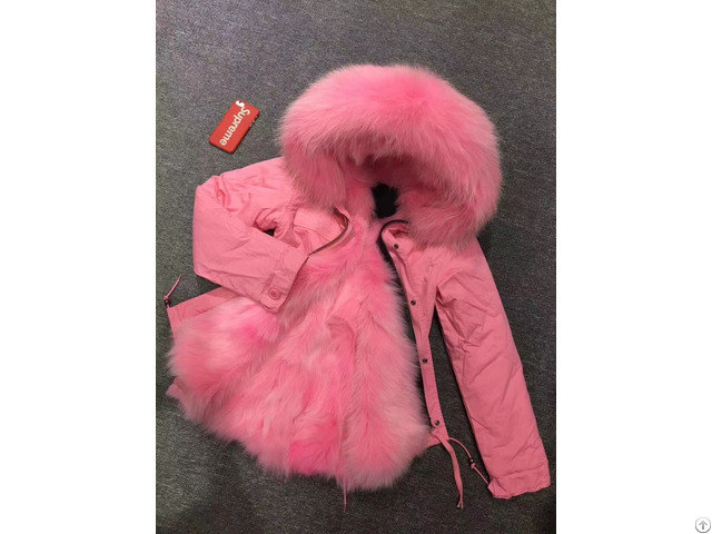 Lovely Pink Style Parka Ith Fox Fur Lining Ladies Winter Overcoat