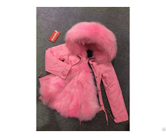 Lovely Pink Style Parka Ith Fox Fur Lining Ladies Winter Overcoat