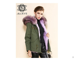 Purple Rabbit Fur Lined Parka For Women Winter Fashion Coat
