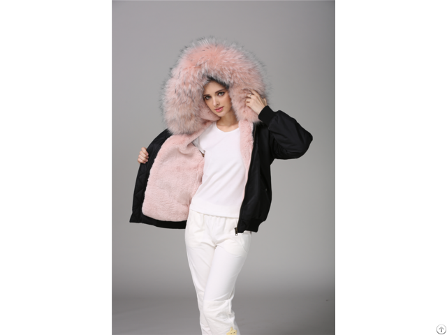 Ladies Fashion Winter Bomber Jacket With Pink Faux Fur