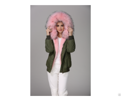 Waterproof Military Army Green Bomber Jacket Pink Faux Fur Lined Outwear For Ladies
