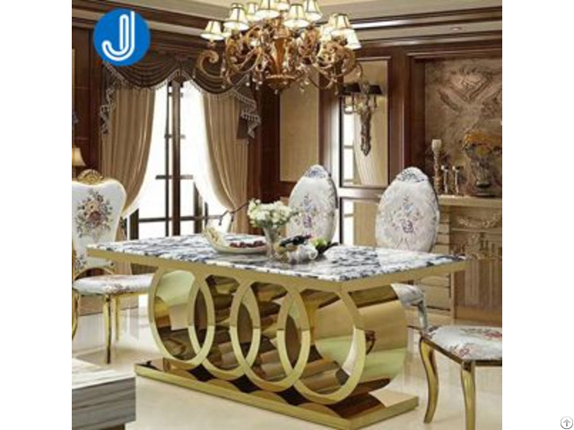 Wholesale Gold Metal Stainless Steel Dining Room Sets Marble Dinning Table Chairs Set