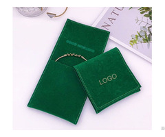 Green Velvet Jewelry Pouch With Emboss Logo