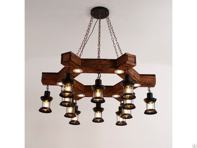 Vintage Large Chandelier Ceiling Wooden Led Pendant Lamp Decoration