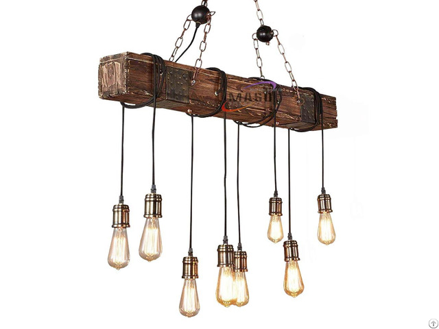 Retro Vintage Chandelier Long Wood Lighting Pendant Lamp