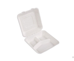Biodegradable 3 Compartment 8 Inch Sugarcane Bagasse Fiber Paper Clamshell