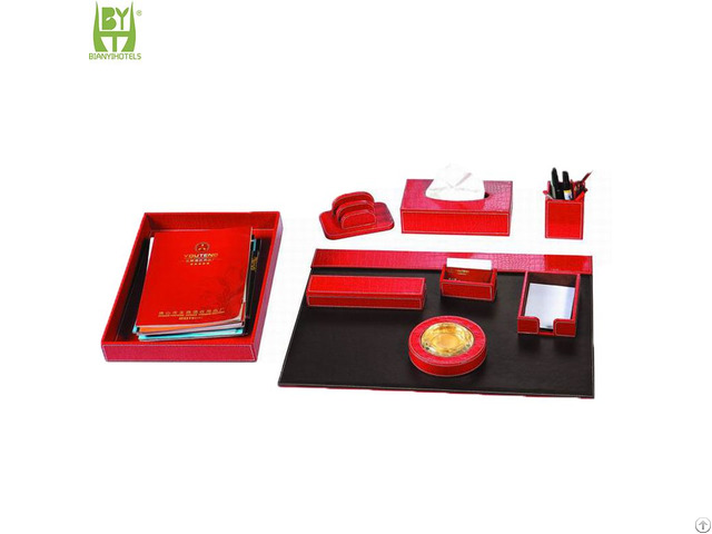 Office Hotel Leather Desktop Set With Customized Logo