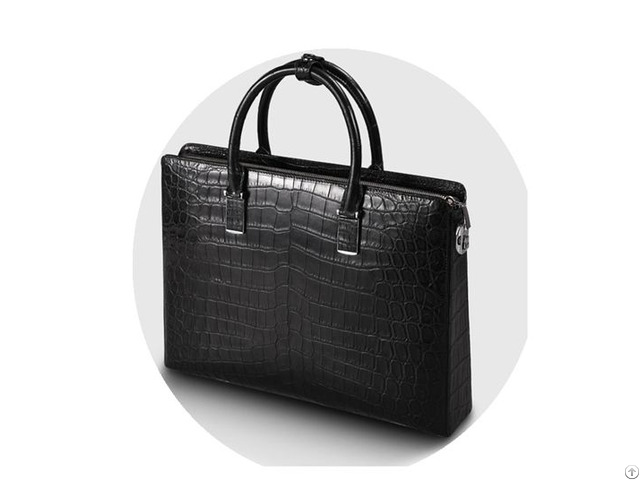 Nile Crocodile Leather Men S Bag Multi Layered Portable Briefcase Belly Platinum Production