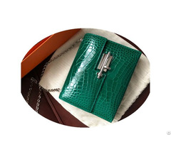 Chain Latch Crocodile Pattern Women Small Square Bag First Layer Cowhide