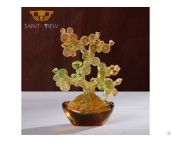 Liuli Crystal Chinese Feng Shui Lucky Fortune Money Tree Craft
