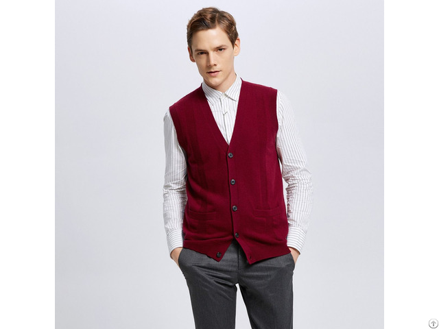 Wholesale Customized Mens 100% Cashmere Cardigan Vest