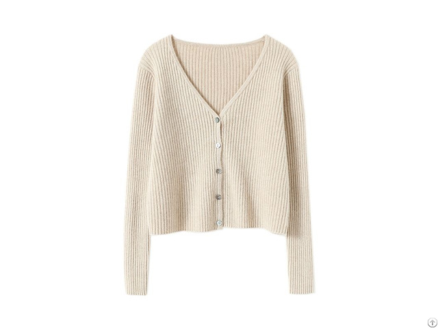 Ribbed 100 Cashmere V Neck Cardigan Jacket