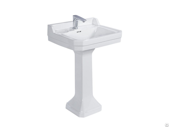 Bathroom Cupc Certified Glassy White Rectangle Sanitary Ware Handmade Pedestal Sink