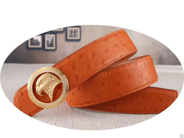 Eagle Head Male Ostrich Grain Cowhide Leather Belt