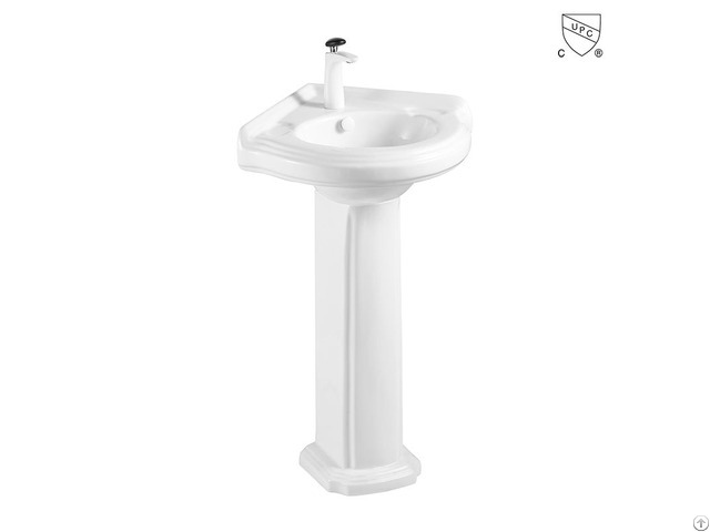 Bathroom White Triangle Cupc Certified Ceramic Corner Pedestal Porcelain Freestanding Sink