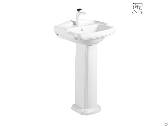 Cupc Certified Glossy White Bathroom Ceramic Porcelain Cloakroom Pedestal Sink