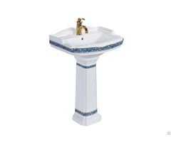 Cupc Certified Classic Design Blue And Gold Color Bathroom Ceramic Pedestal Sink