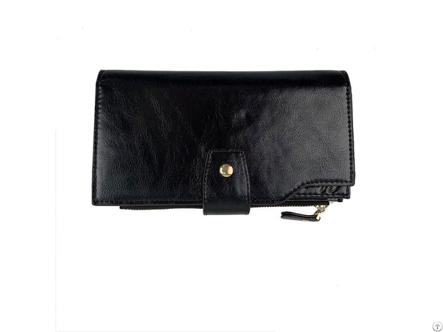 Black Wallet With Short Strip And Zipper Around