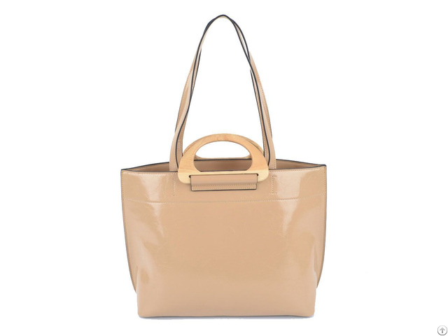 Beige Color Classy Hand Bag With Wood Handle