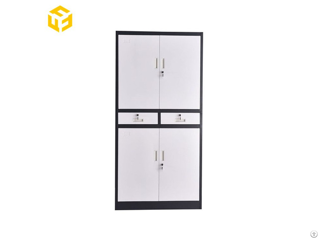 Metal Glass Door File Cabinet With Two Middle Drawers