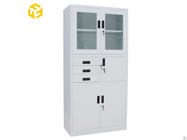 Metal Furniture High Quality Hotsale Upper Glass Door File Cabinet With Three Side Drawers