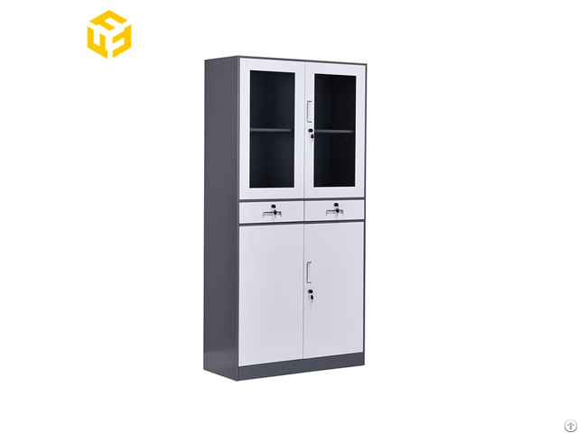 Double Glass Door Steel Storage Study Metal Furture Cabinet