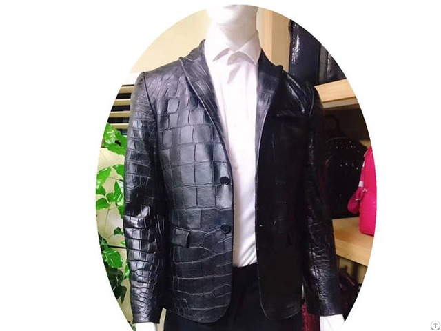 Crocodile Slim Fit Casual Korean Style Black Leather Jacket