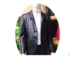 Crocodile Slim Fit Casual Korean Style Black Leather Jacket