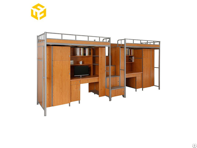 Home Apartment School Dormitory Metal Frame Student Double Bunk Bed With Desk And Storage Locker