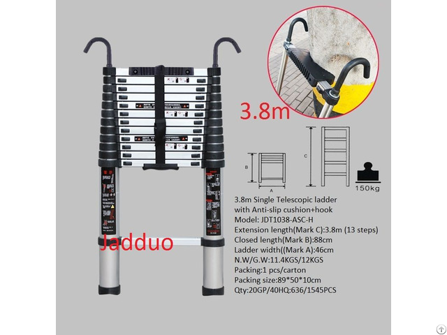 Single Telescopic Ladder With Hook Anti Slip Cushion