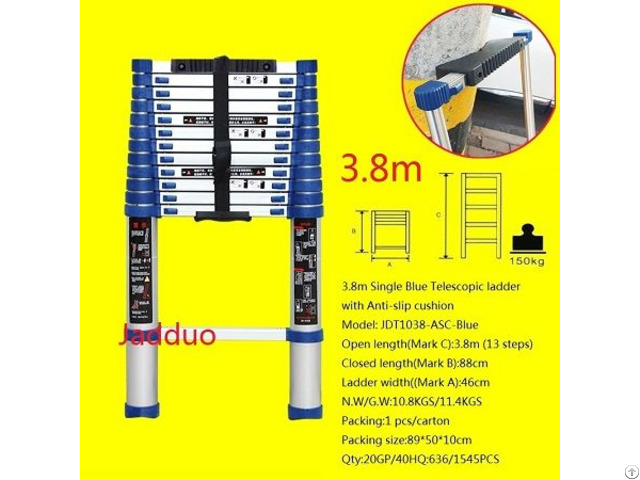 Single Blue Telescopic Ladder With Anti Slip Cushion