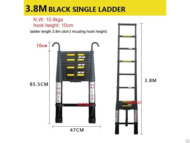 Black Single Ladder With Hook 3 8m