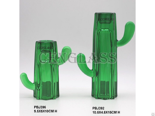 Cactus Design Glass Pillar Candle Holder