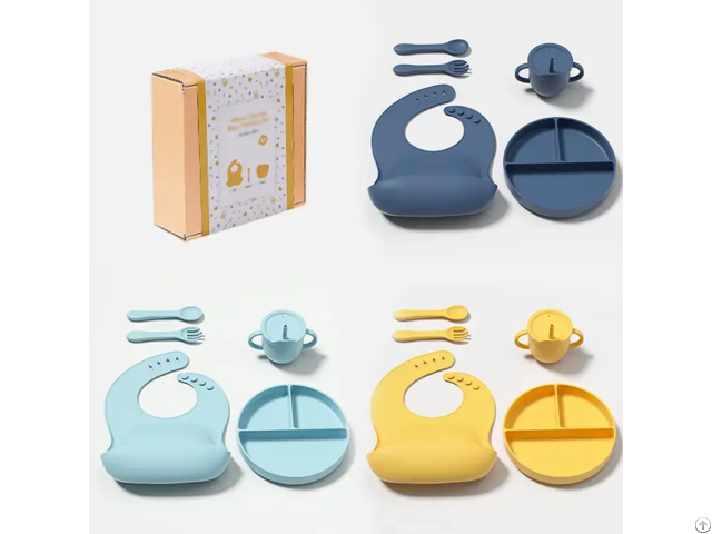 Baby Mealtime Feeding Weaning Dinner Set Bowl Plate Bib Spoon Cup