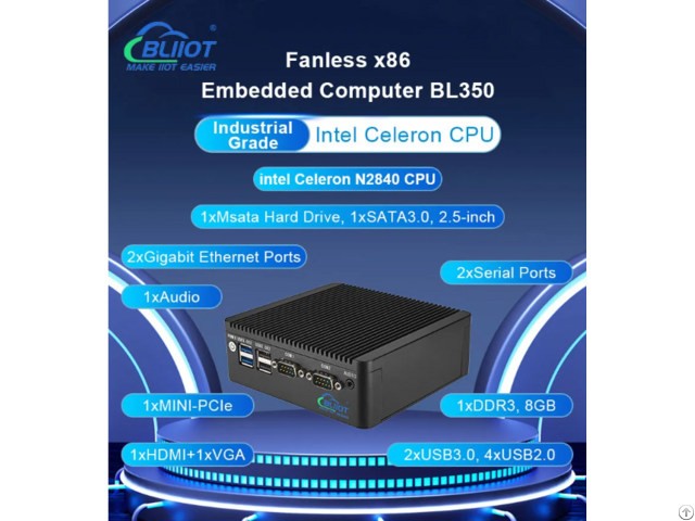 Dual Gigabit Ethernet Fanless X86 Industrial Embedded Computer