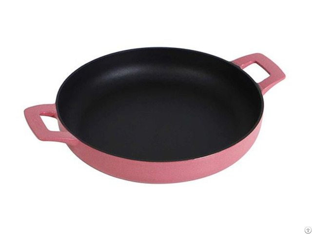 Magenta Enameled Cast Iron Frying Pan With Dual Handles