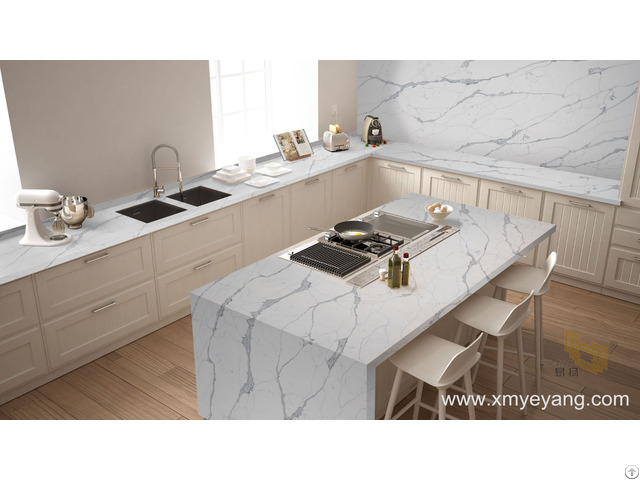 Calacatta White Quartz For Kitchen Countertop And Backsplash Nt409