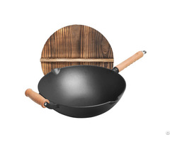 Pre Seasoned Flat Bottom Cast Iron Woks With Two Pouring Spouts