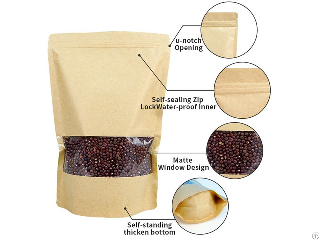 Tp S10yk 1 Kraft Paper Stand Up Pouch Bags With Clear Window