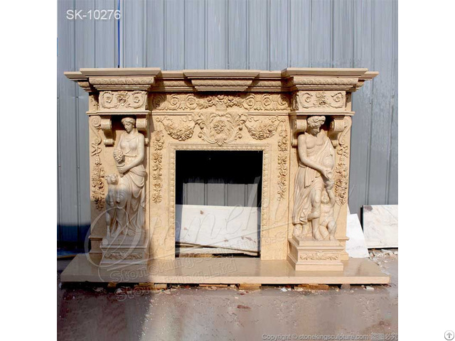 Hand Carved Marble Fireplace Mantel Surrounds With Greek Woman Sculptures Manufacturer